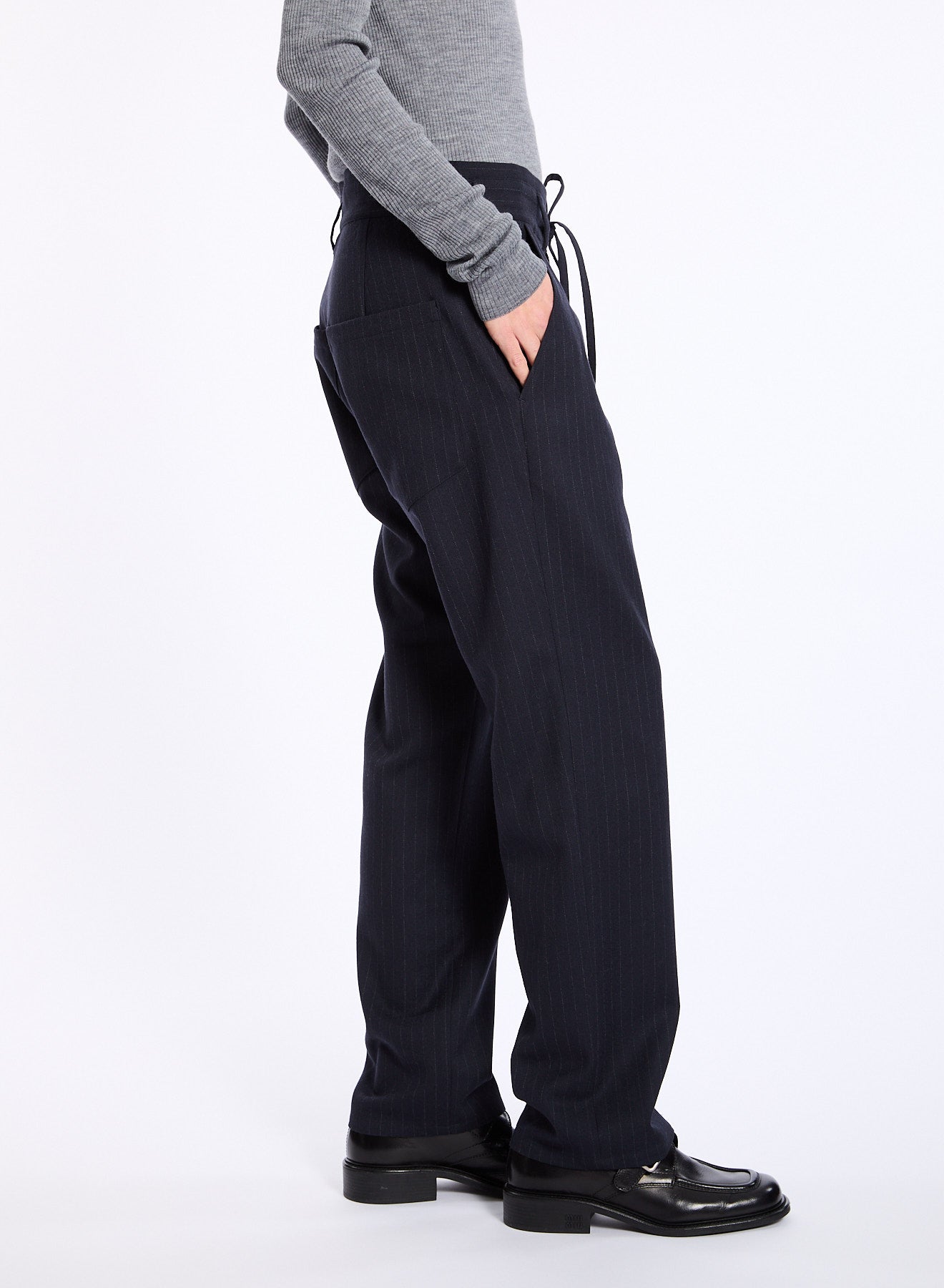 Lis Lareida Linda Trousers in Navy Pinstripe - SKULPT Dublin