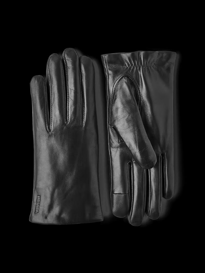 Hestra Leather Touchscreen Gloves with Wool Lining in Black