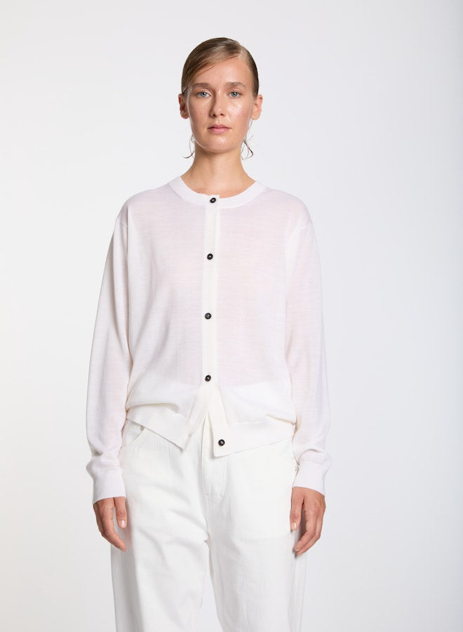 Lis Lareida Merino Wool Cardigan in Soft Cream