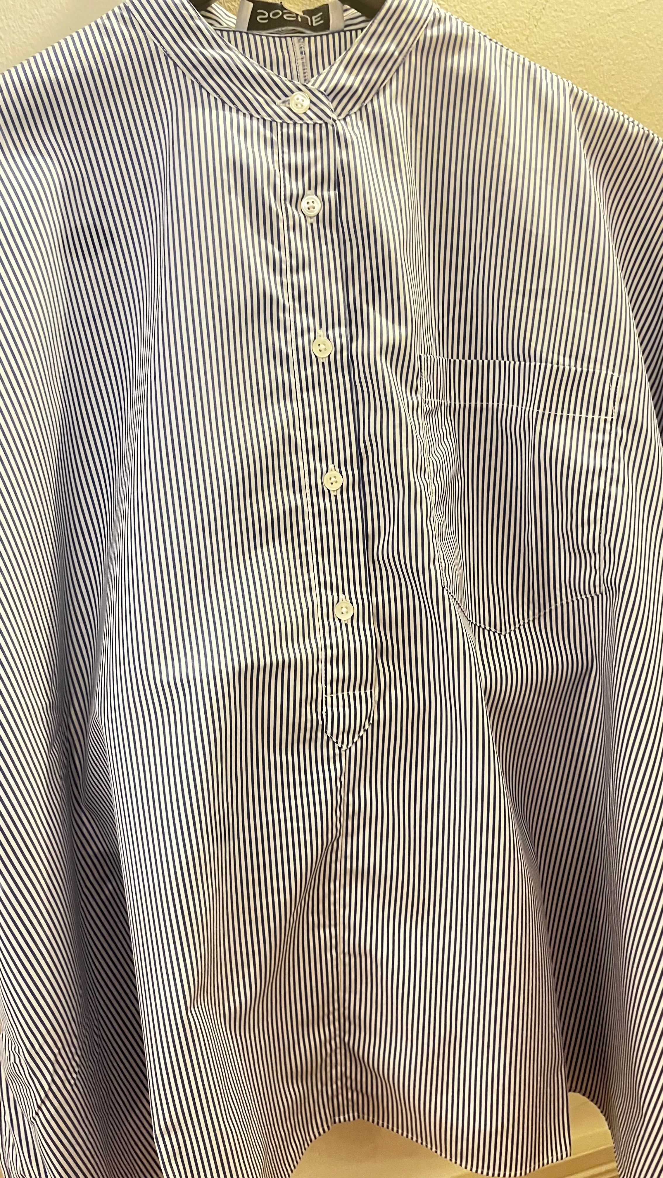 SoS Shirt Henley Shirt in Navy Stripe - SKULPT Dublin