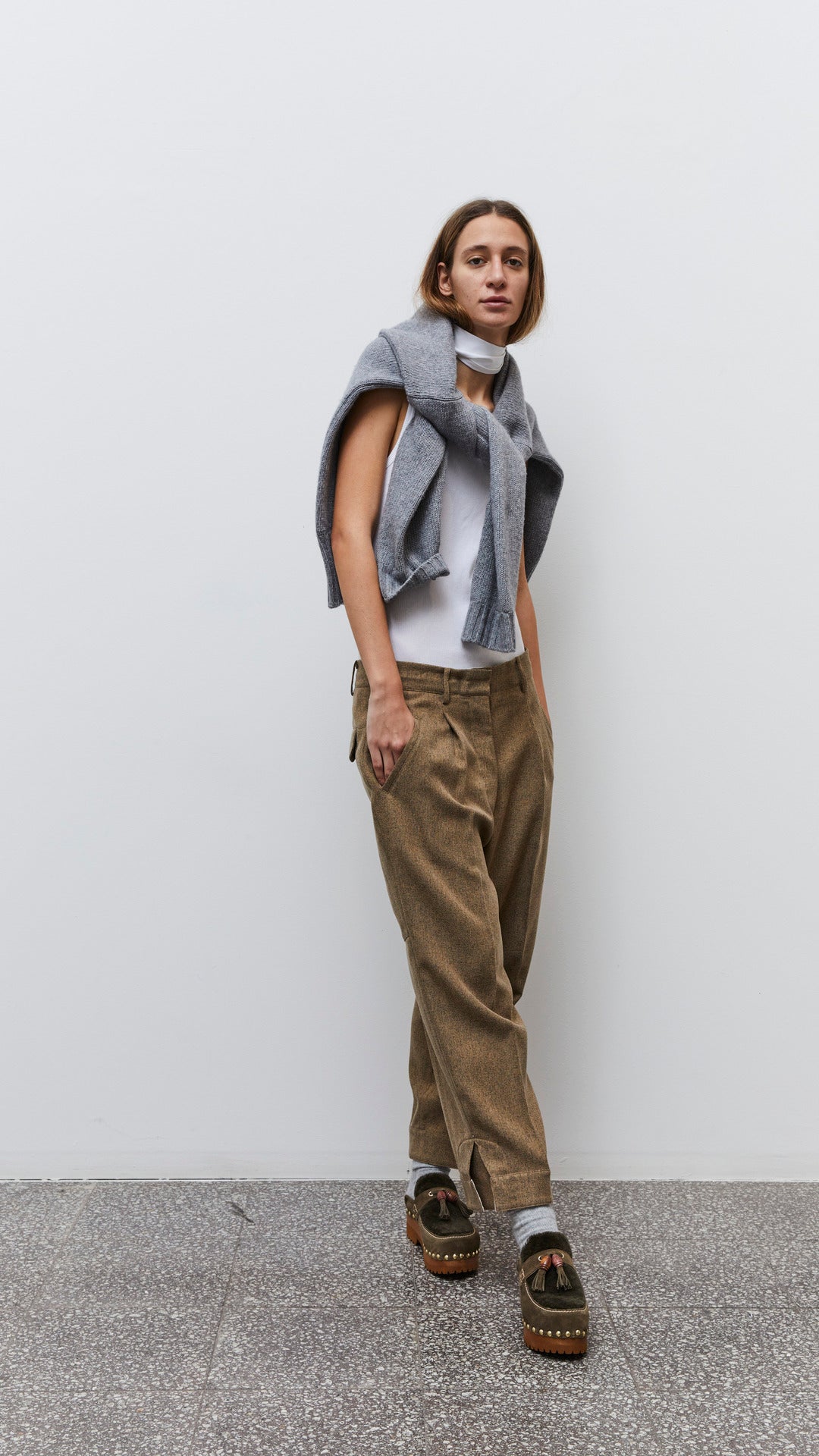 Jejia Wool Pants in White Chevron - SKULPT Dublin