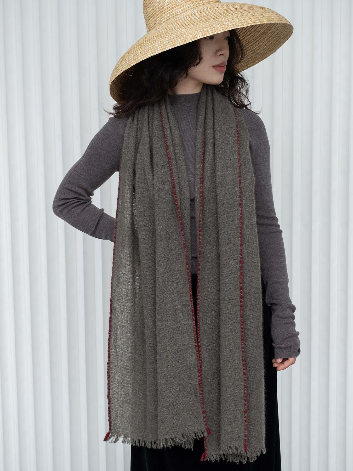 Oats & Rice Weaved Scarf in Grey Rust Trim - SKULPT Dublin