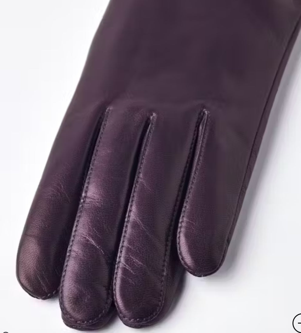 Hestra Leather Touchscreen Gloves with Wool Lining in Dark Plum
