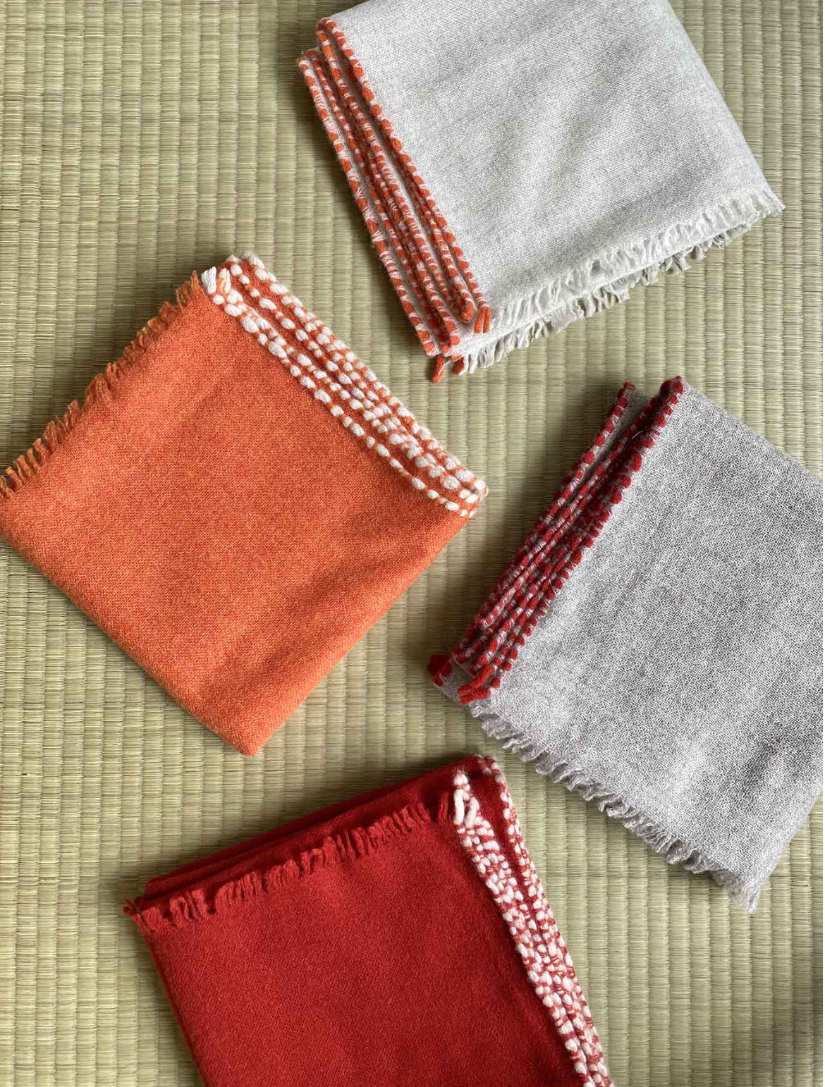 Oats & Rice Weaved Cashmere Scarf in Burnt Red