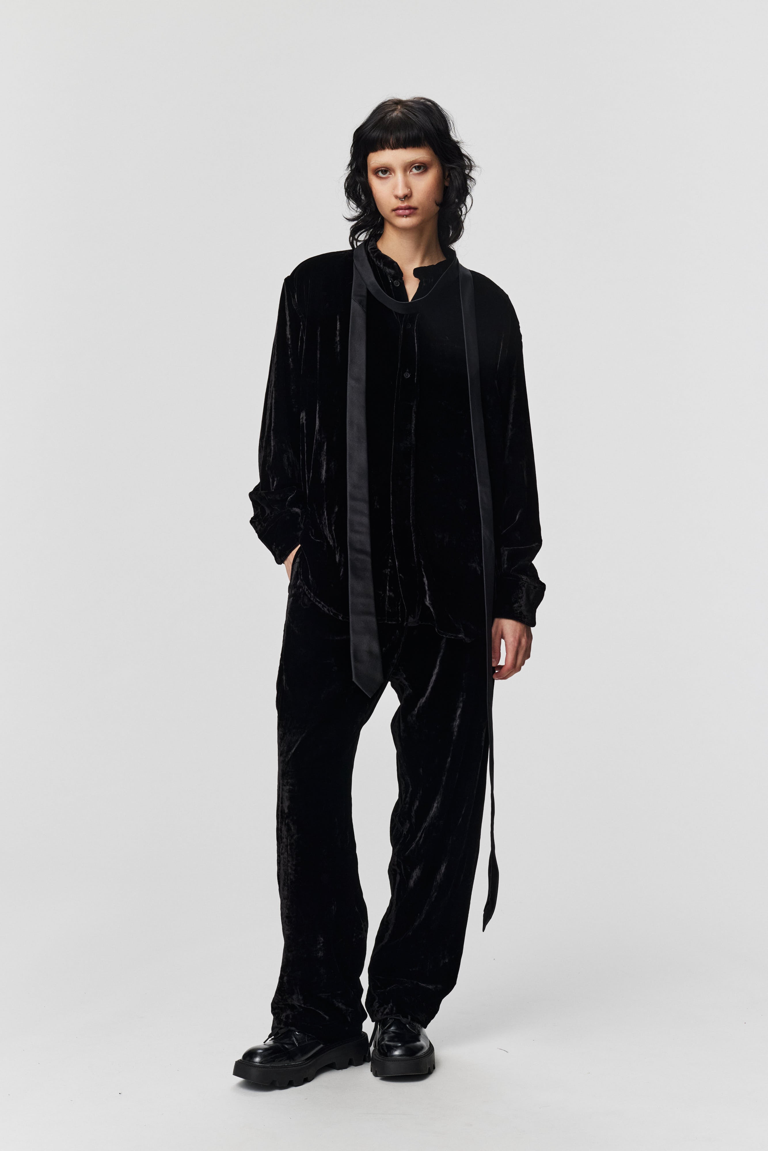 ADNYM Crushed Velvet Shirt in Black - SKULPT Dublin