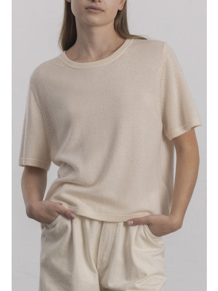 Allude Short Sleeve Cashmere Jumper in Navy - SKULPT Dublin