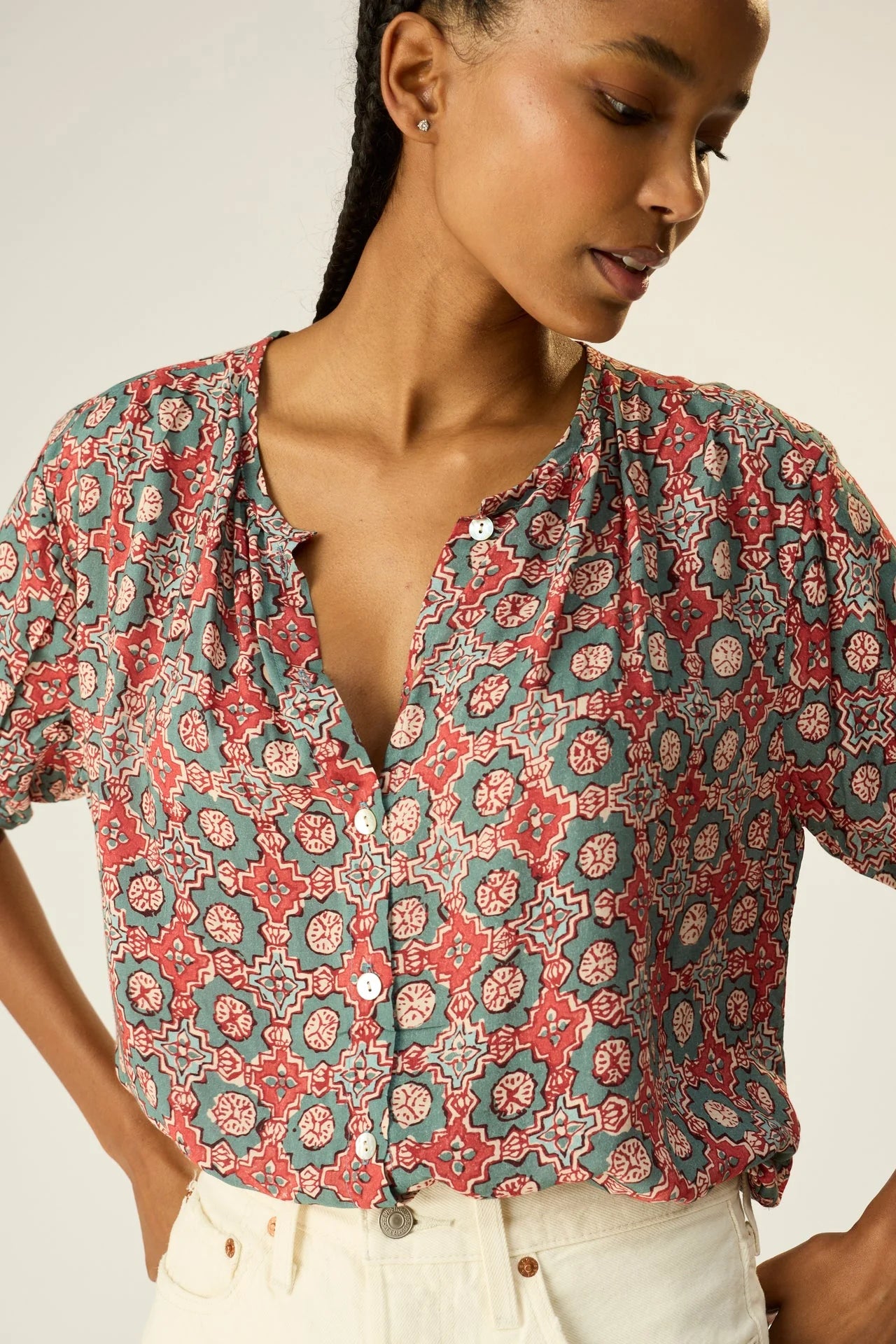 Natalie Martin Short Sleeve Shirt in Spanish Tile - SKULPT Dublin