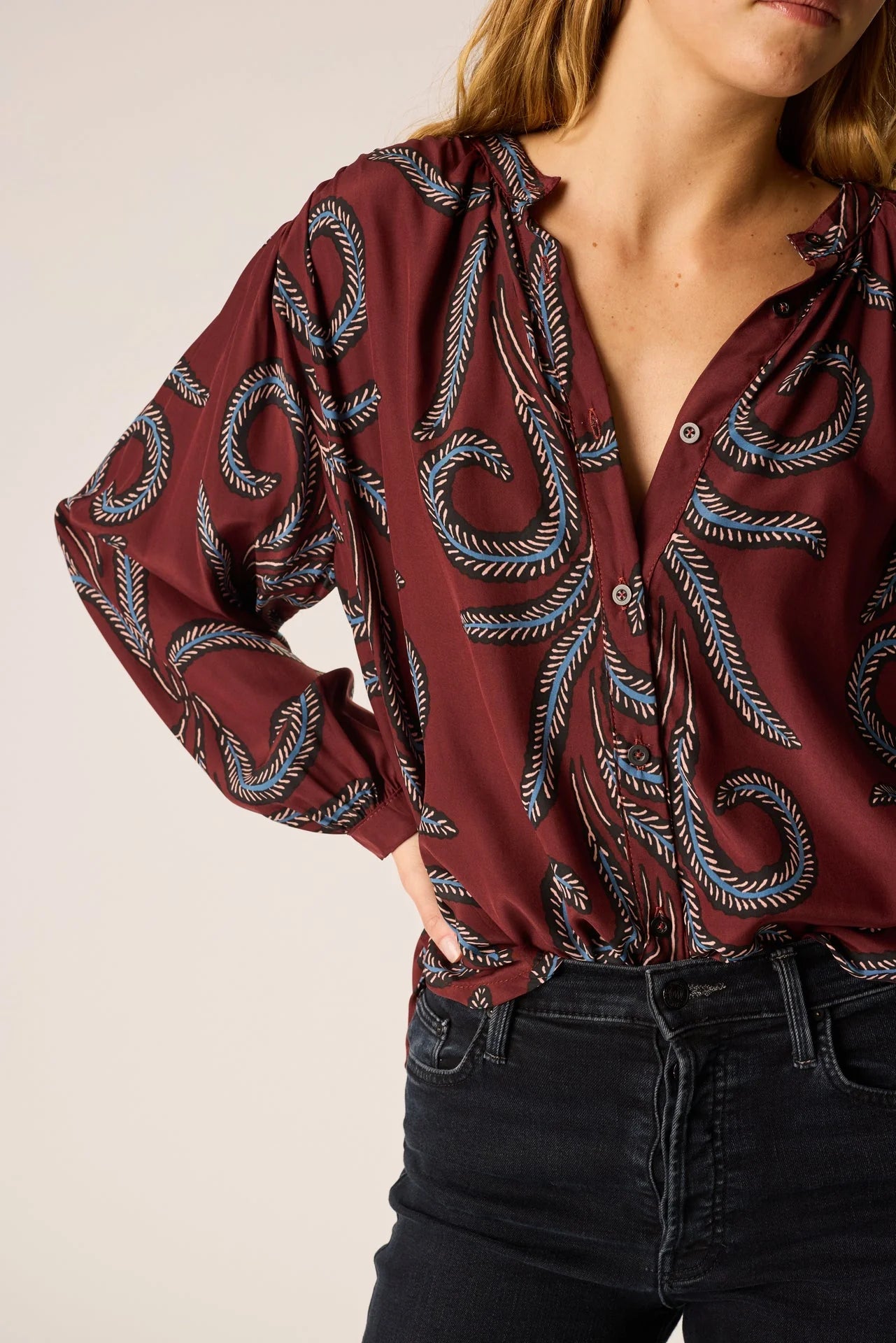 Natalie Martin Long Sleeve Shirt in Bordeaux Feather - SKULPT Dublin
