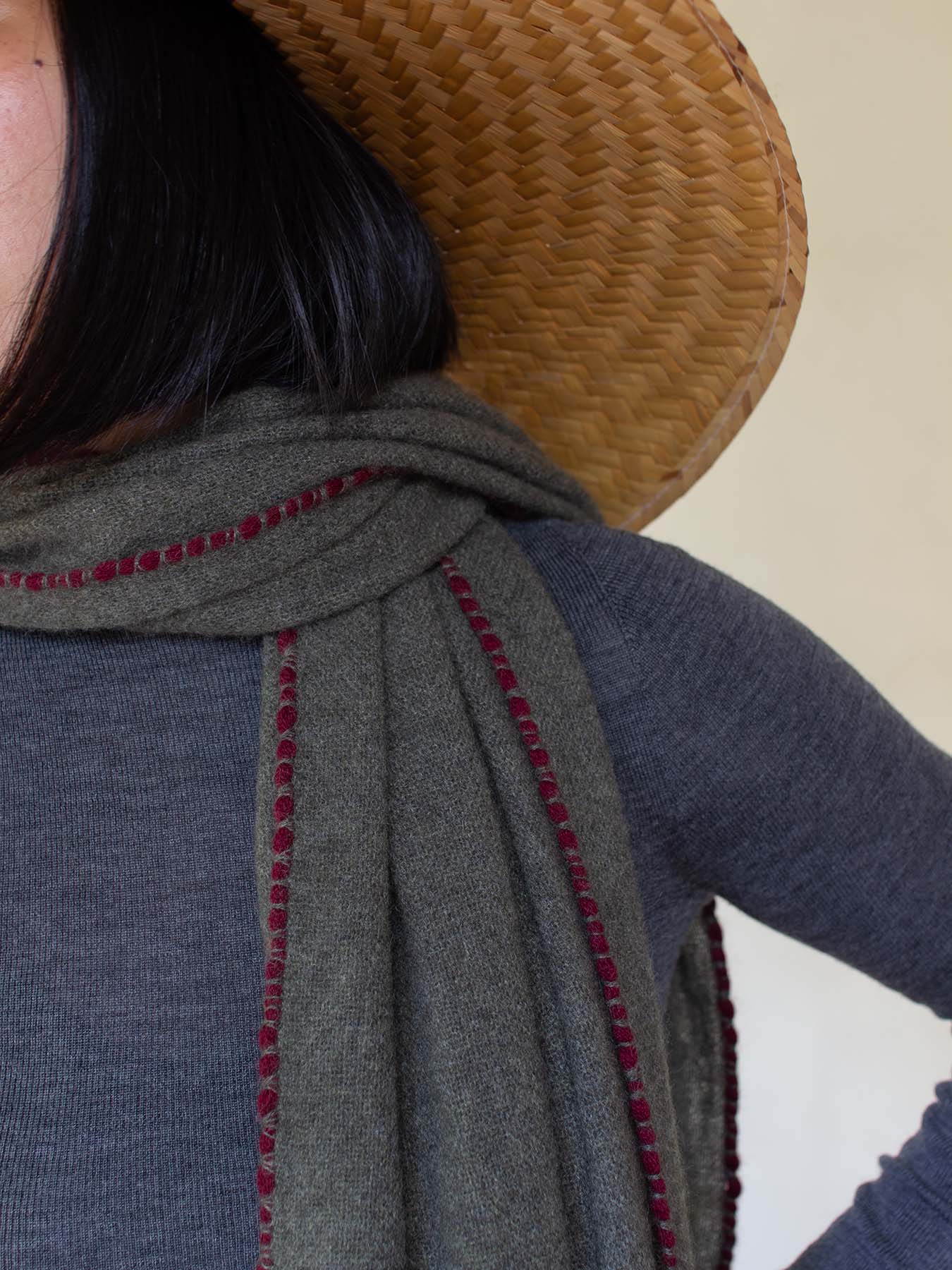 Oats & Rice Weaved Scarf in Grey Rust Trim - SKULPT Dublin