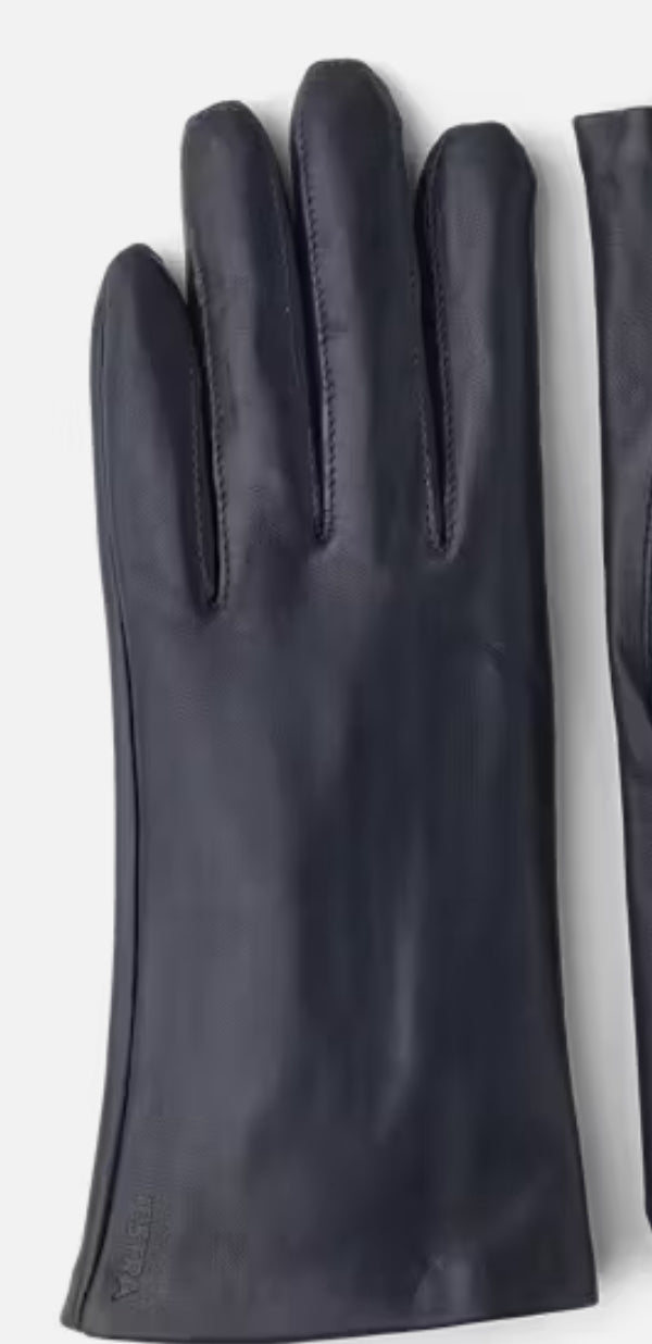 Hestra Leather Gloves with Silk Lining in Navy
