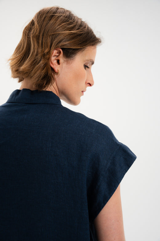 Mat de Misaine Short Sleeve Shirt in Indigo - SKULPT Dublin