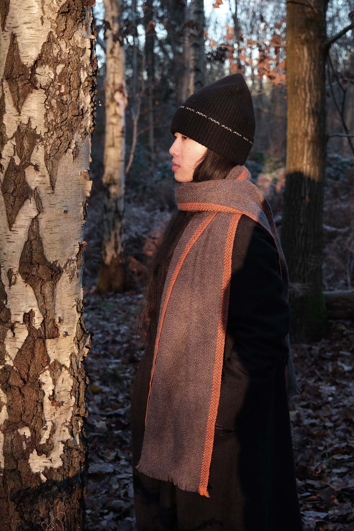 Oats & Rice Herringbone Scarf in Brown