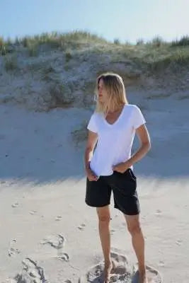 SoS Tee Shirt V Neck Short Sleeve in White - SKULPT Dublin