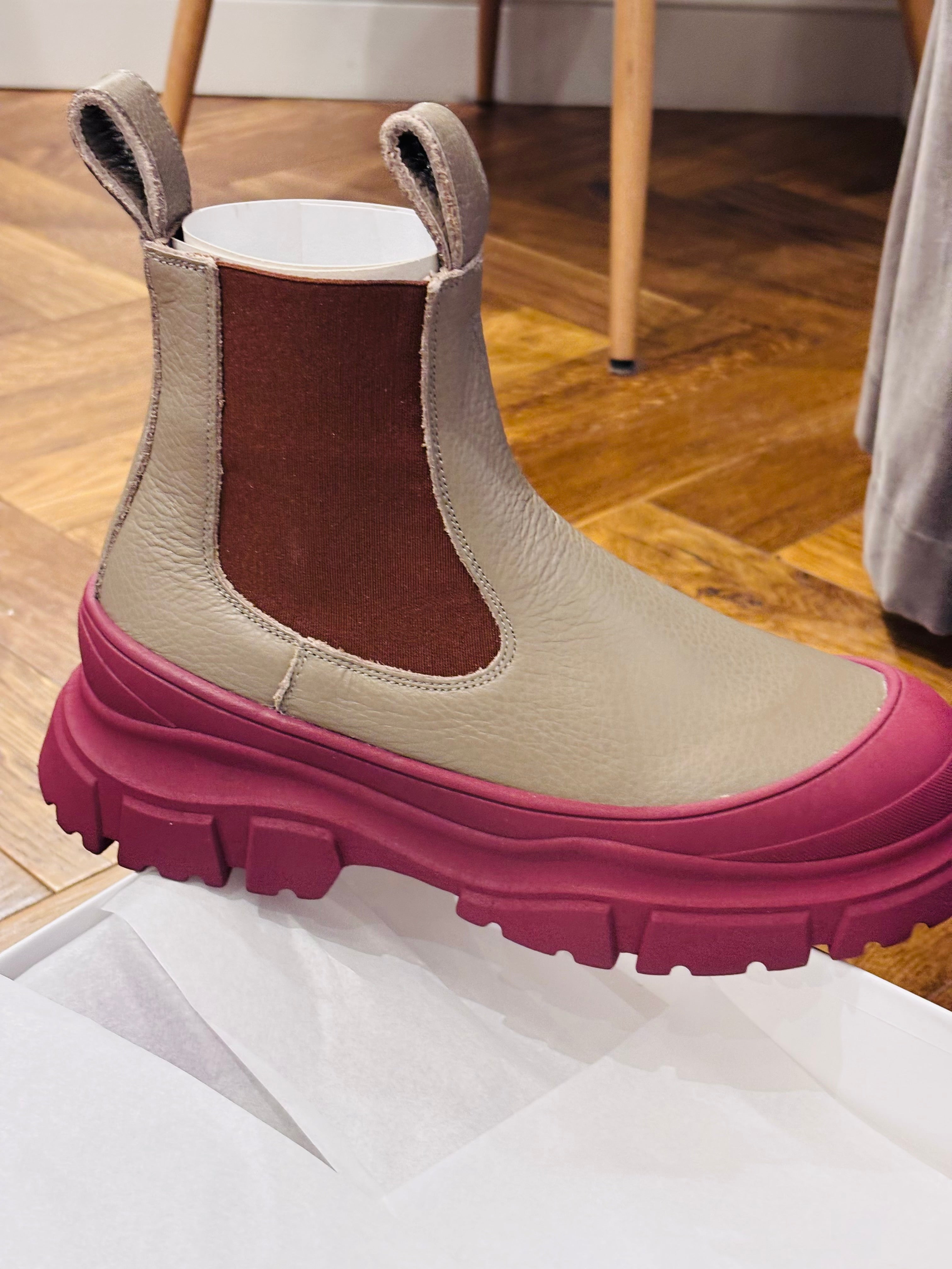 Sofie D'Hoore Chunky Outsole Leather Boot in Grey - SKULPT Dublin