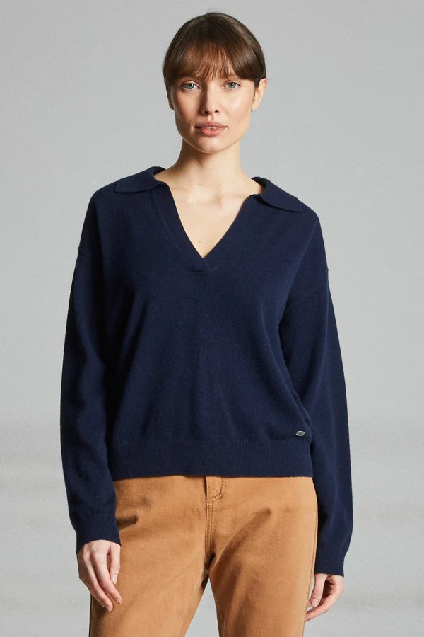 Mat de Misaine V Neck Jumper Navy