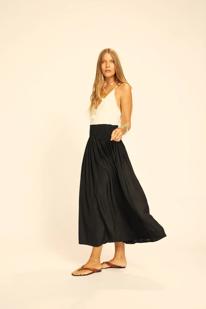 Natalie Martin Long Silk Skirt in Black