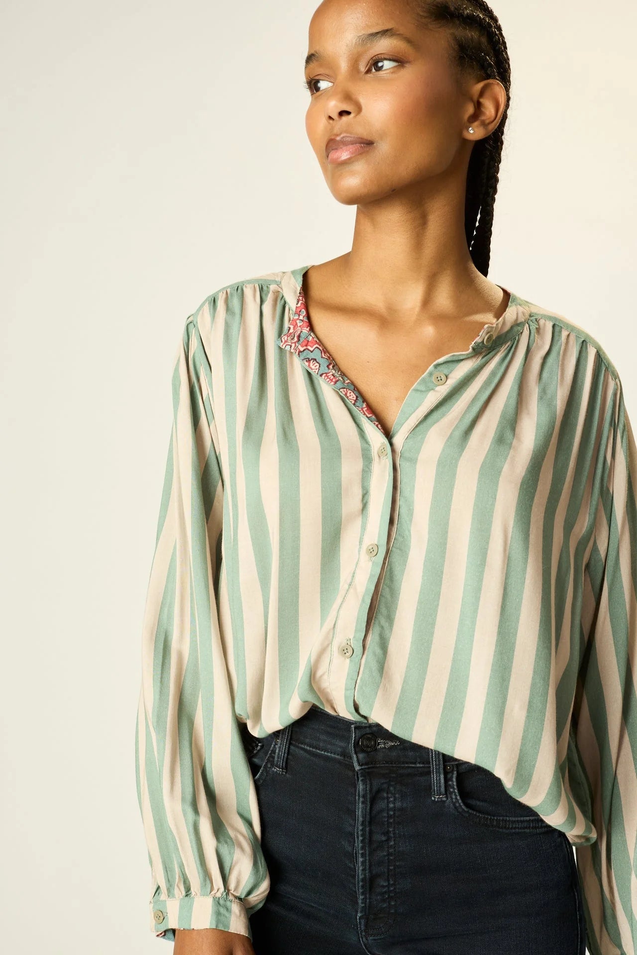 Natalie Martin Long Sleeve Shirt in Jade Stripe - SKULPT Dublin