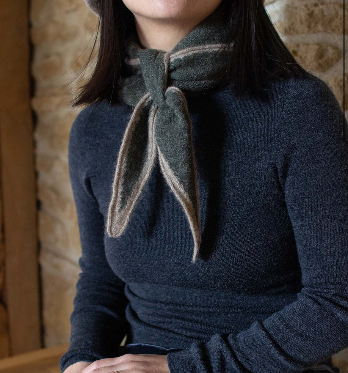 Oats & Rice Scarf in Moss and Taupe