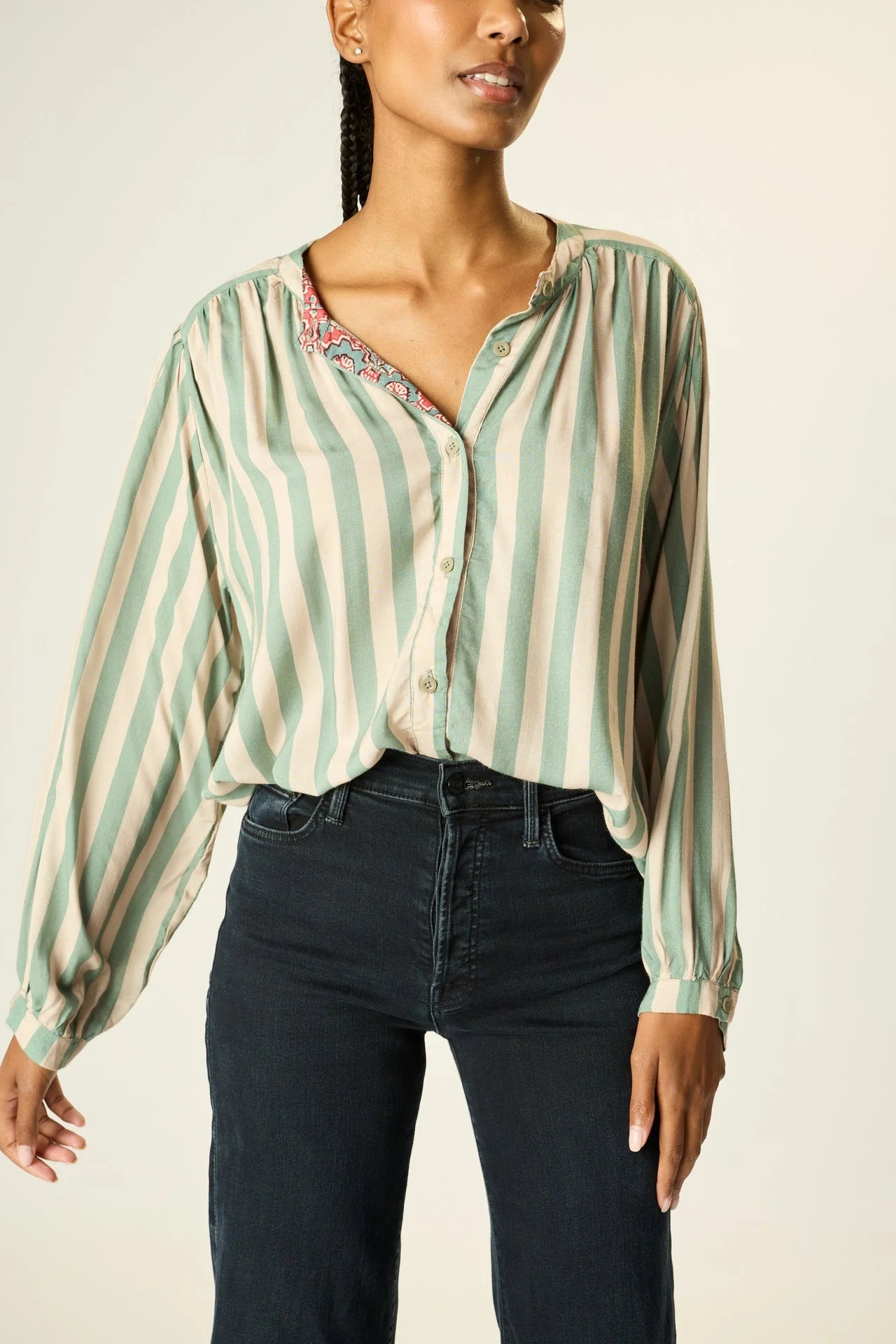 Natalie Martin Long Sleeve Shirt in Jade Stripe