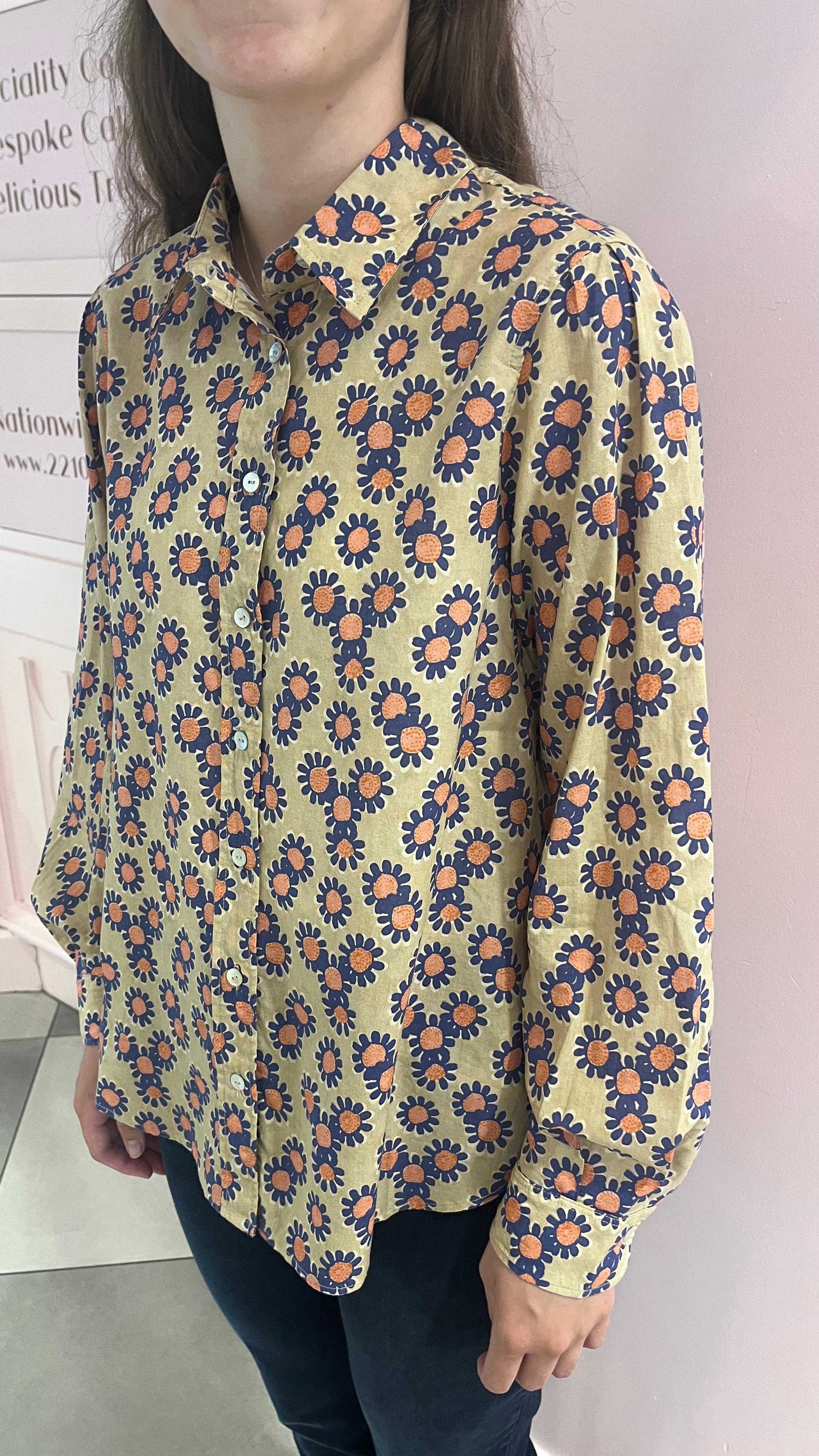 Mat de Misaine Print Shirt Beige with Orange Flower - SKULPT Dublin