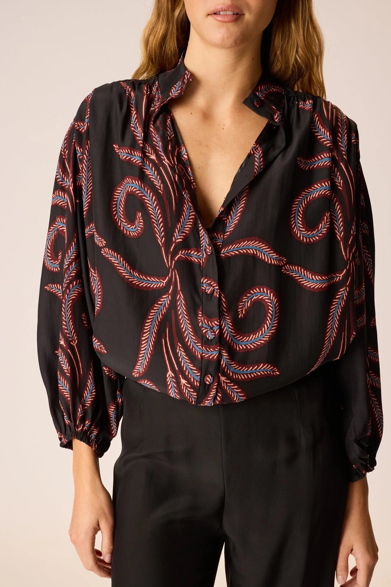 Natalie Martin Long Sleeve Silk Shirt in Feather Black - SKULPT Dublin