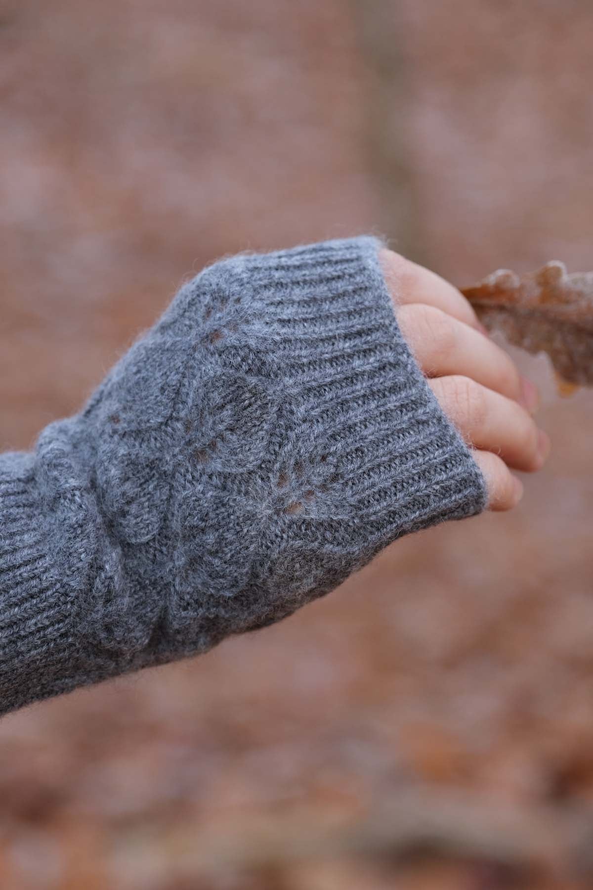Oats & Rice in Long Fingerless Gloves in Grey