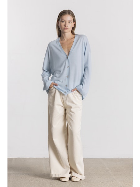 Allude Long V Neck Cardigan in Natural - SKULPT Dublin