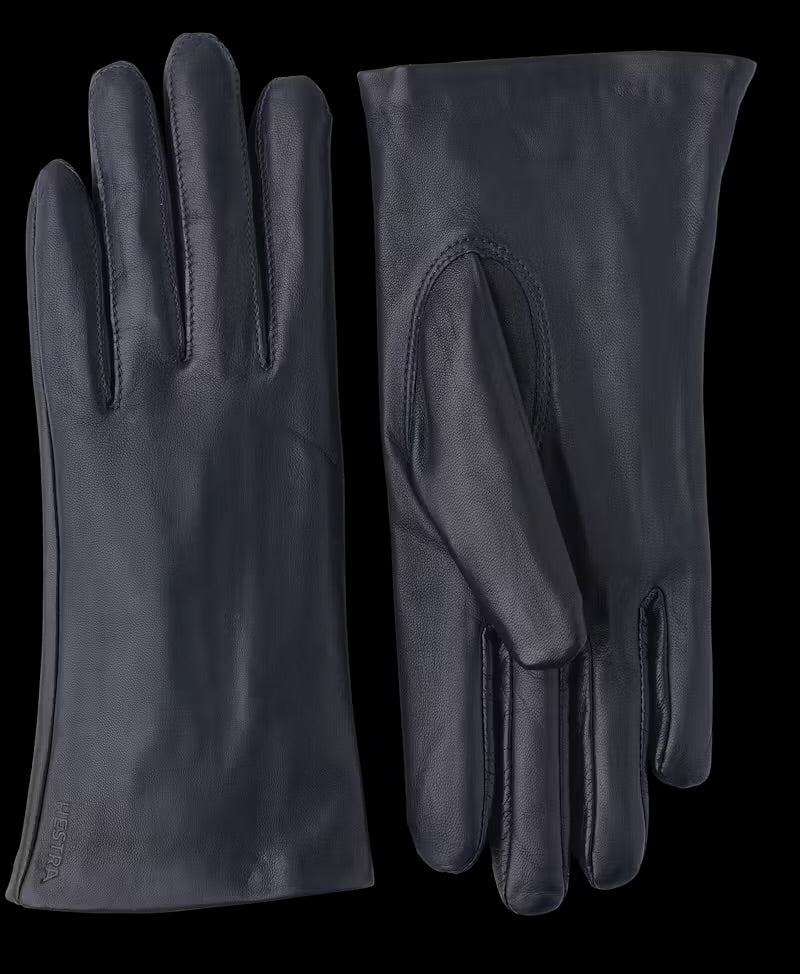 Hestra Leather Gloves with Silk Lining in Navy