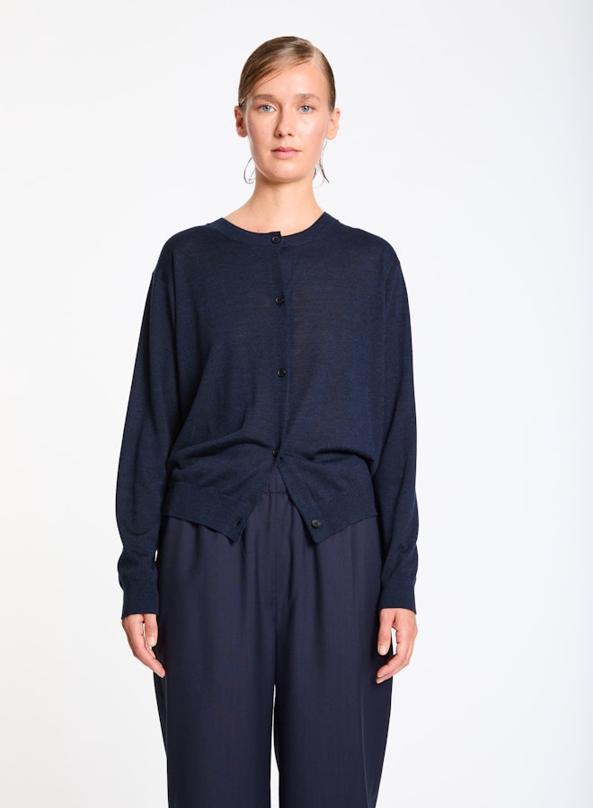 Lis Lareida Merino Wool Cardigan in Navy