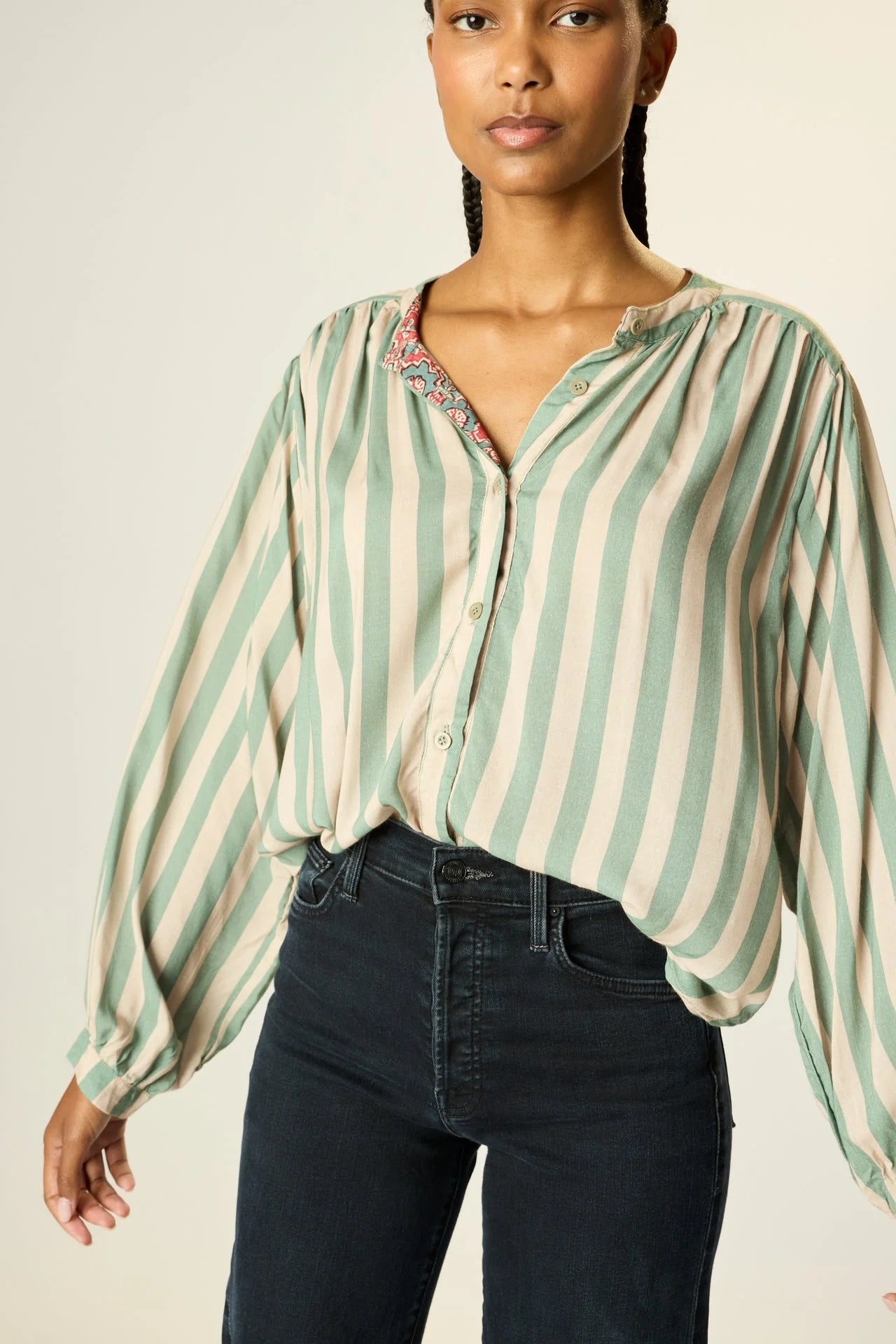 Natalie Martin Long Sleeve Shirt in Jade Stripe - SKULPT Dublin