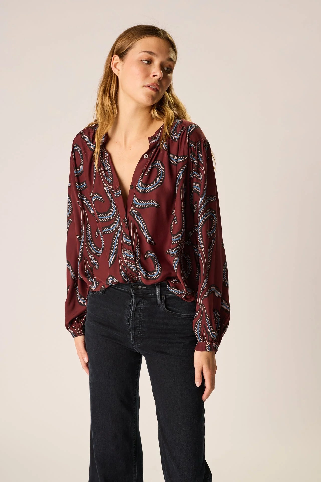 Natalie Martin Long Sleeve Shirt in Bordeaux Feather