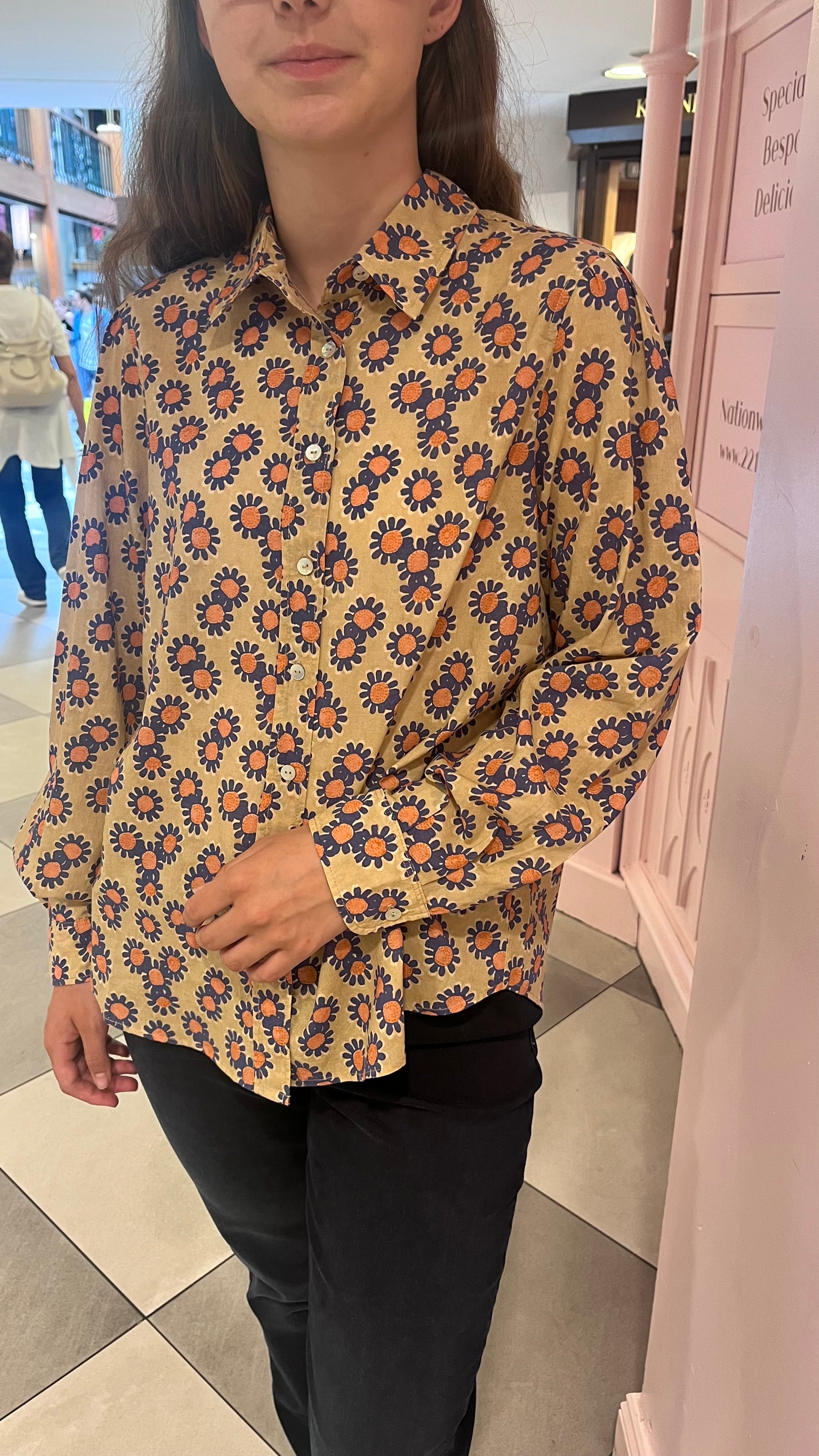 Mat de Misaine Print Shirt Beige with Orange Flower - SKULPT Dublin