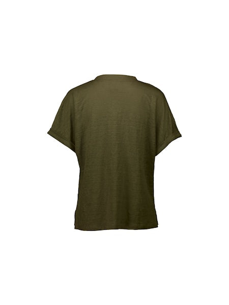 Allude Cotton V Neck Button Tee in Khaki - SKULPT Dublin