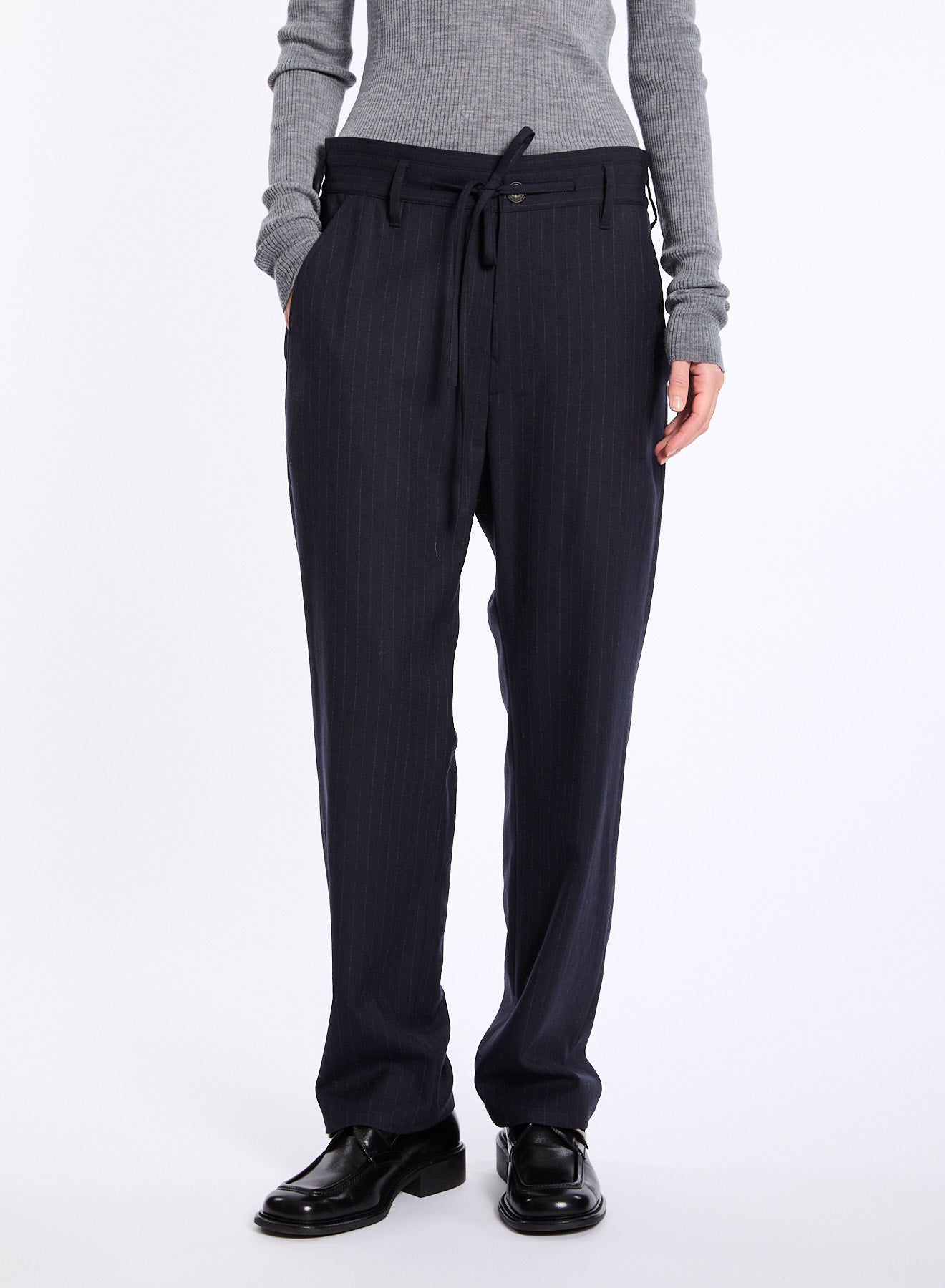 Lis Lareida Linda Trousers in Navy Pinstripe - SKULPT Dublin