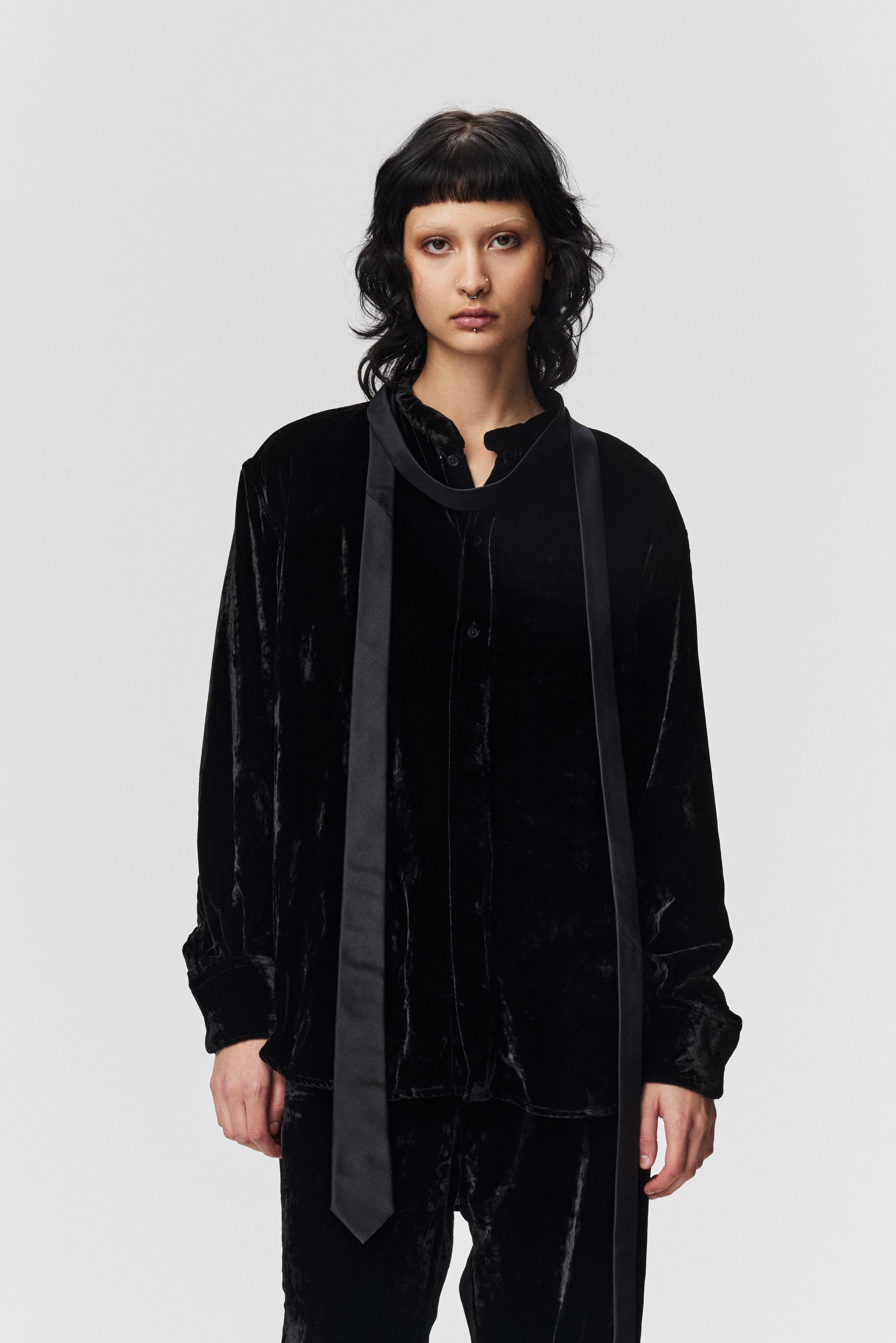 ADNYM Crushed Velvet Shirt in Black - SKULPT Dublin