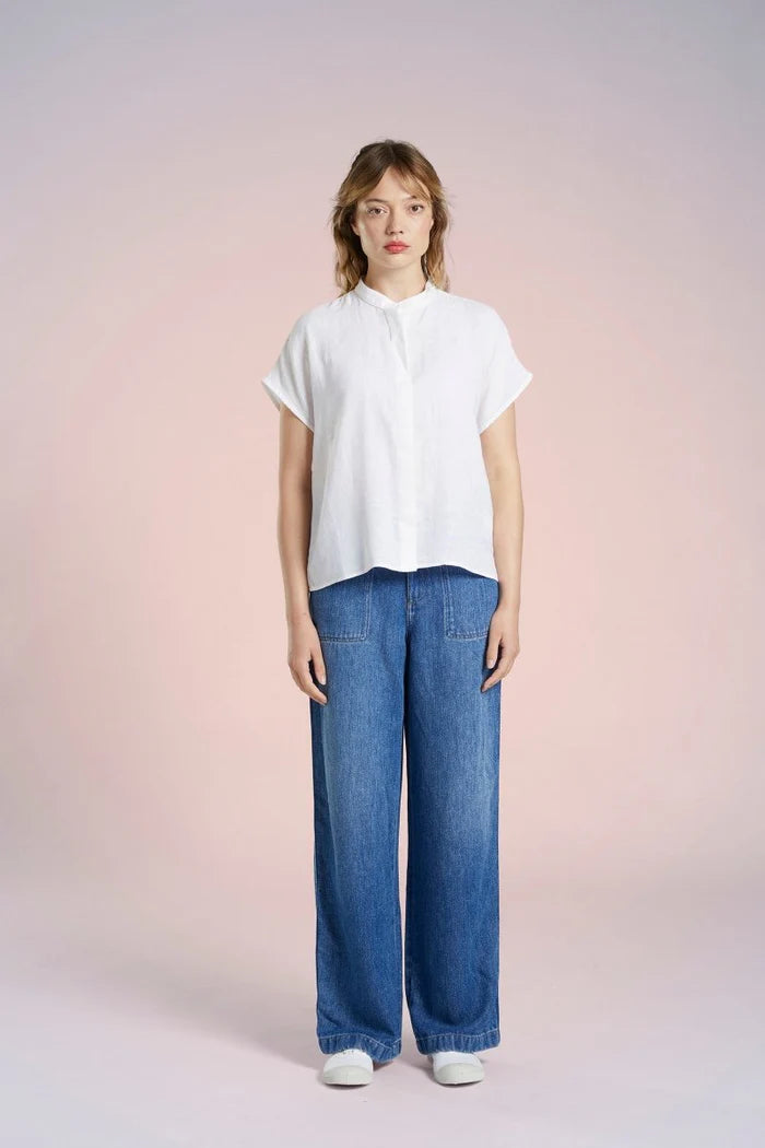 Mat de Misaine Linen Embossed White Shirt - SKULPT Dublin