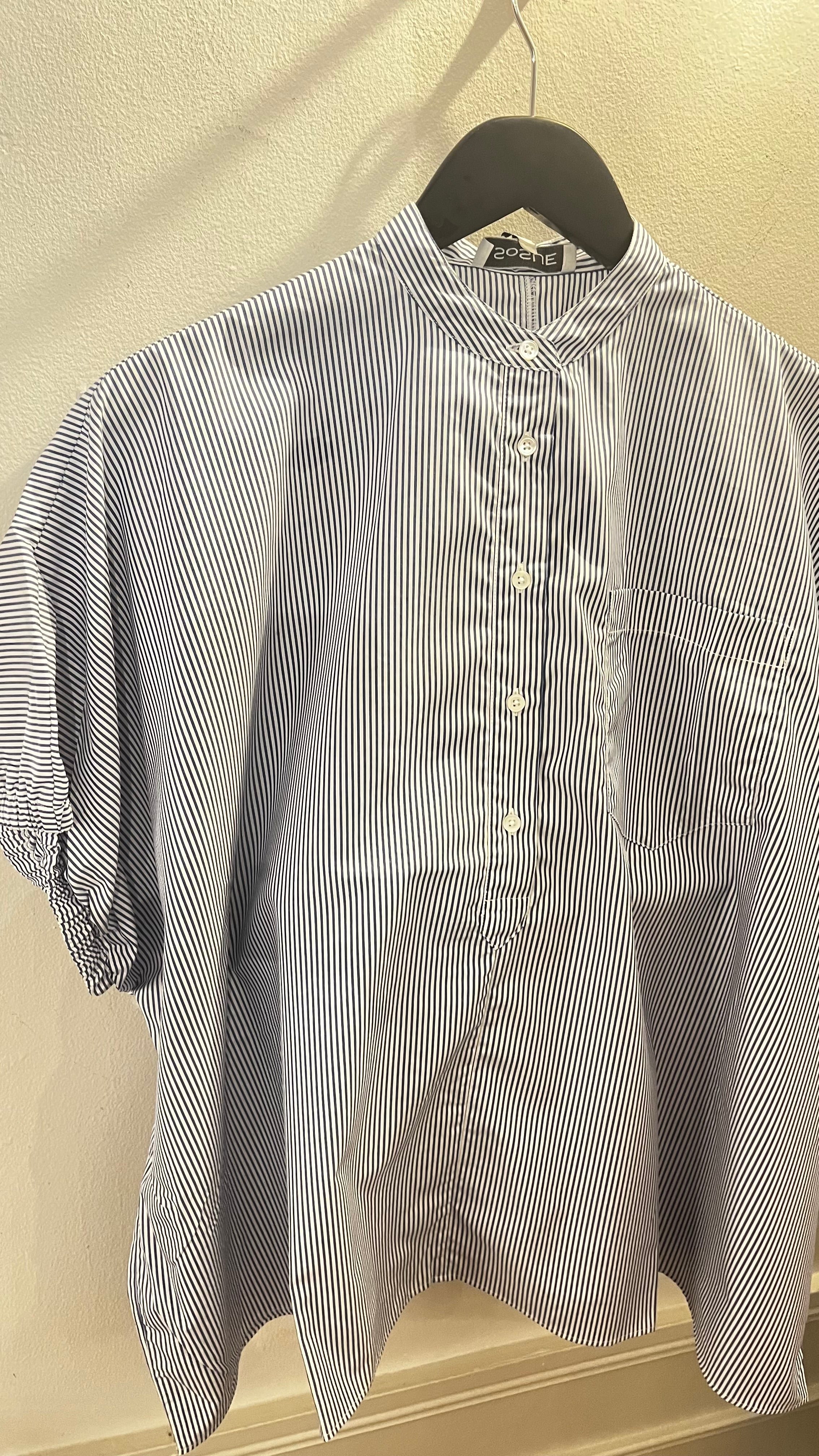 SoS Shirt Henley Shirt in Navy Stripe - SKULPT Dublin