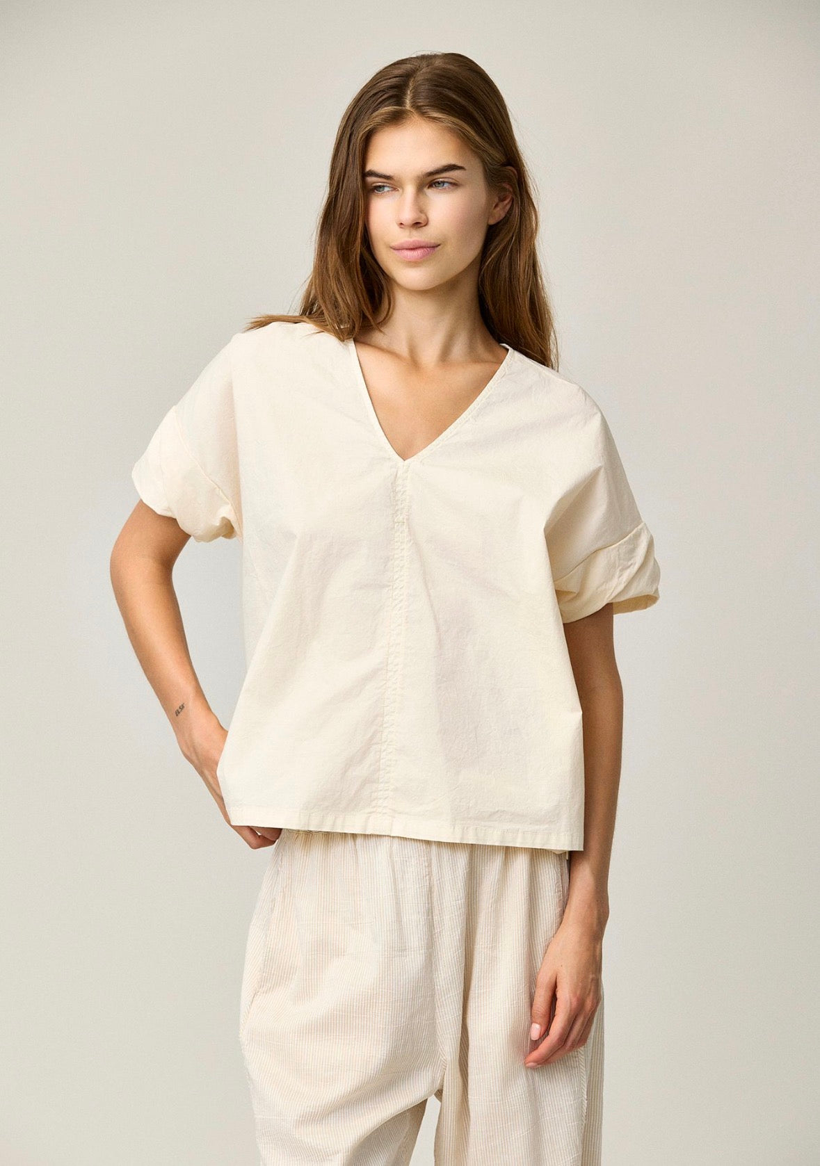 Kristensen du Nord Cotton Stretch V-Neck Blouse in Sky Blue - SKULPT Dublin