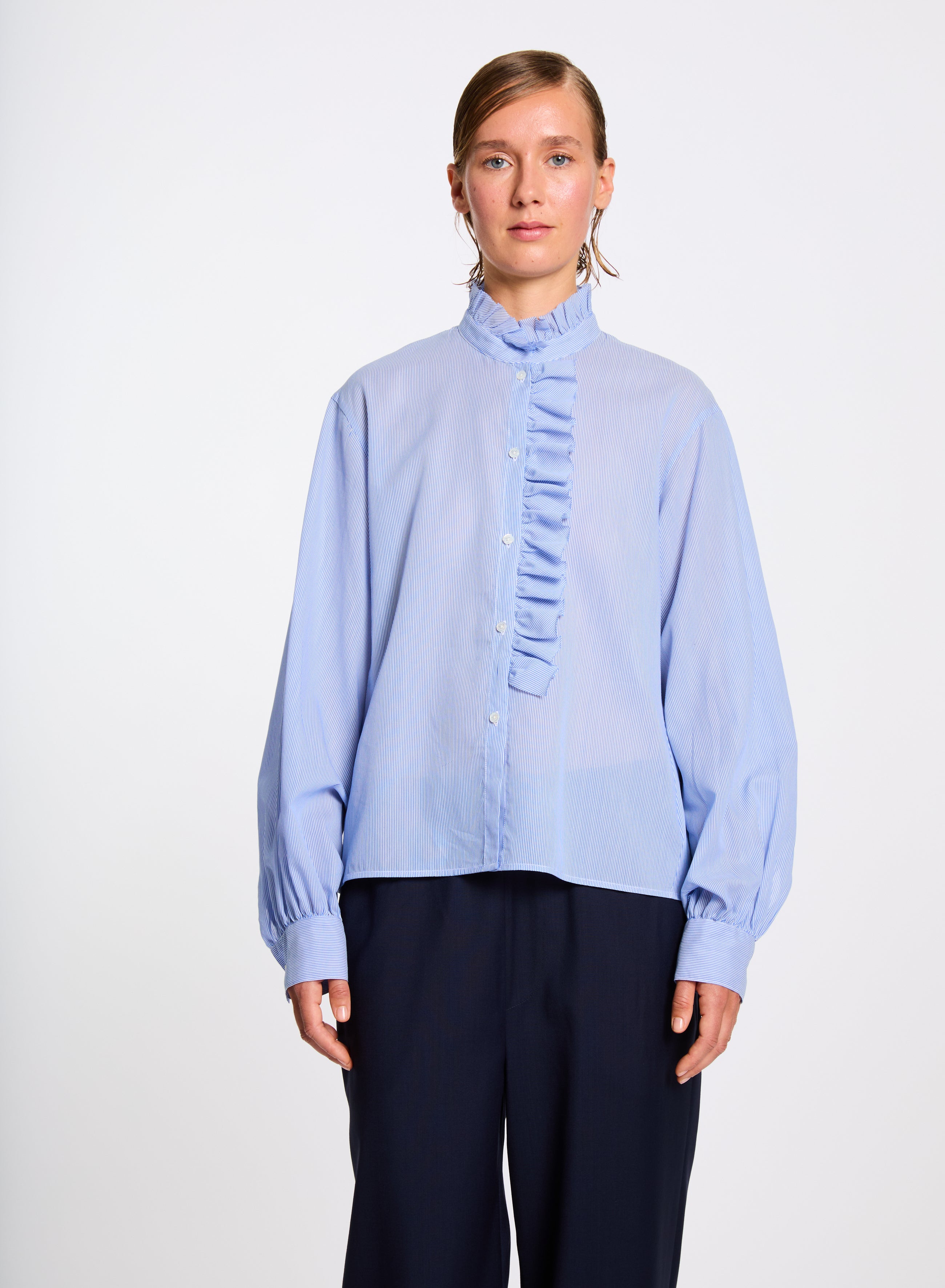 Lis Lareida Dorothy Shirt in Fine Blue Stripe - SKULPT Dublin