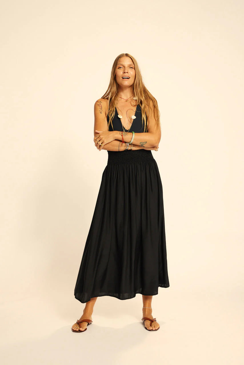 Natalie Martin Long Silk Skirt in Black - SKULPT Dublin