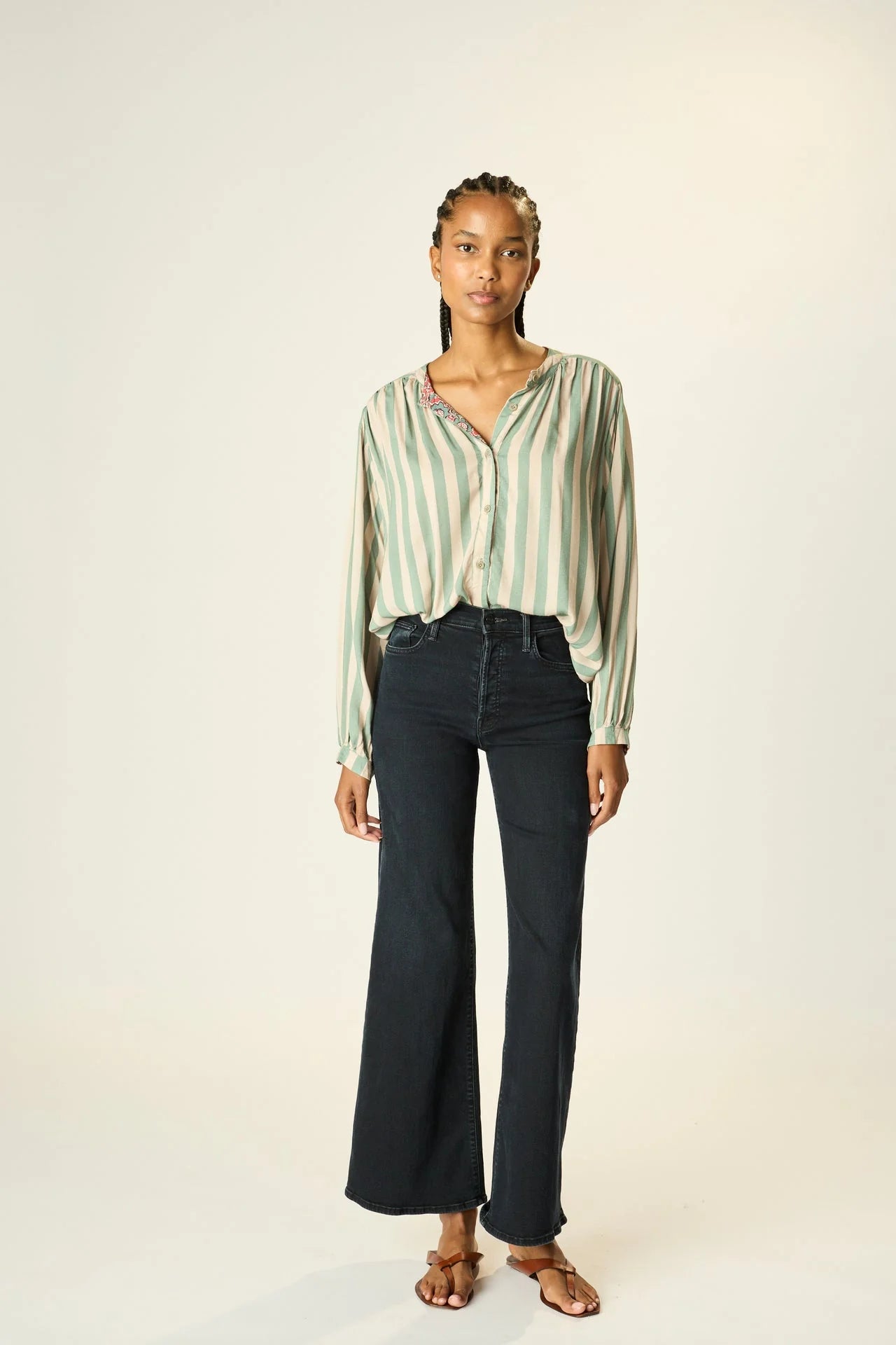 Natalie Martin Long Sleeve Shirt in Jade Stripe - SKULPT Dublin