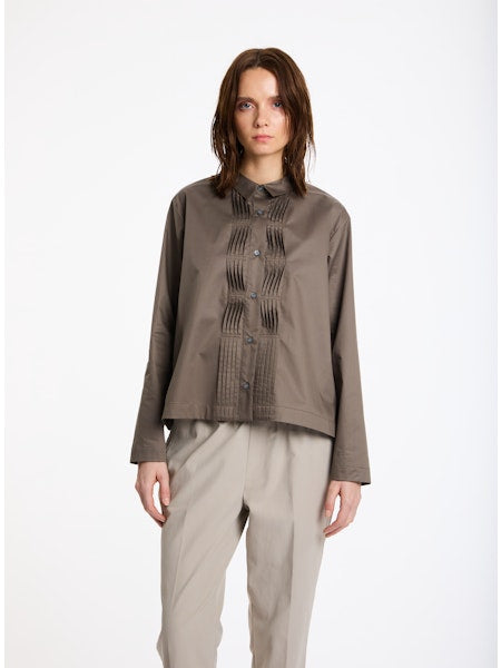 Lis Lareida Pintuck Shirt in Burnt Olive - SKULPT Dublin