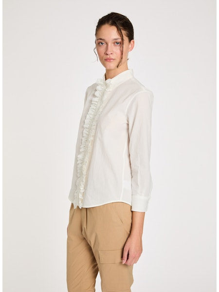 Lis Lareida Bluette Shirt with Detachable Ruffle in Oxford Blue - SKULPT Dublin