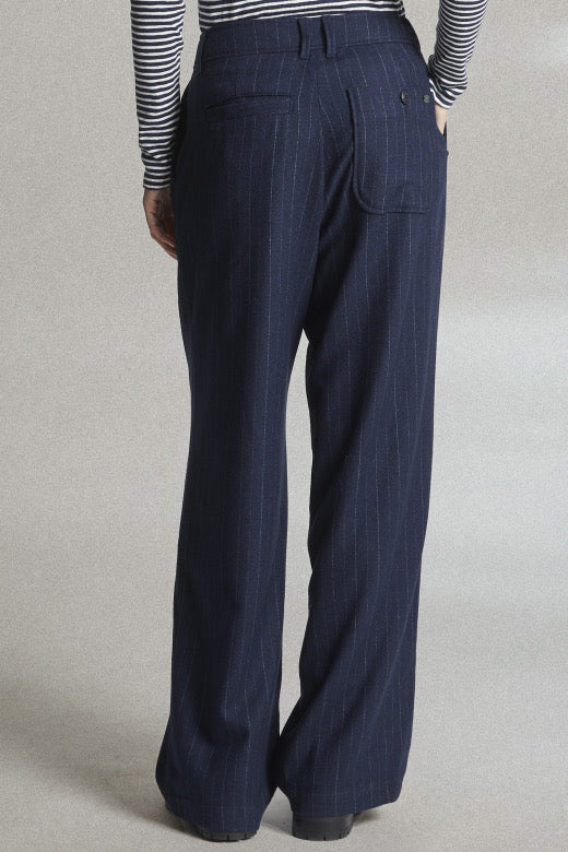 Mat De Misaine Wool Trousers in Navy Pinstripe - SKULPT Dublin