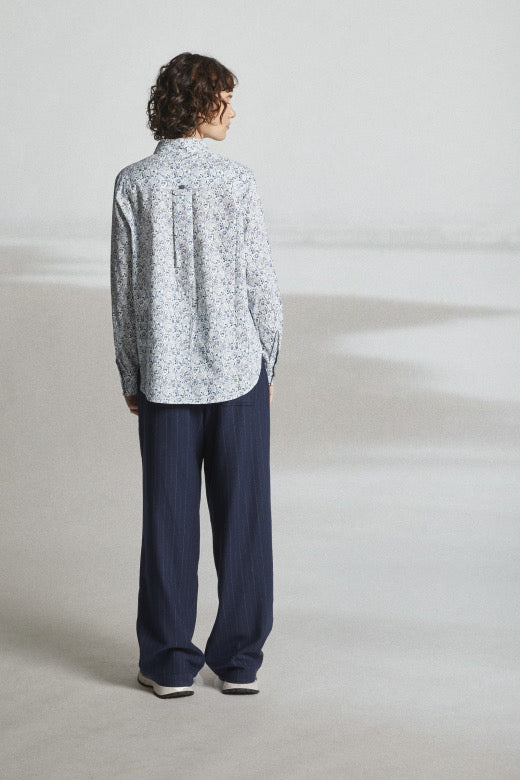 Mat De Misaine Wool Trousers in Navy Pinstripe - SKULPT Dublin