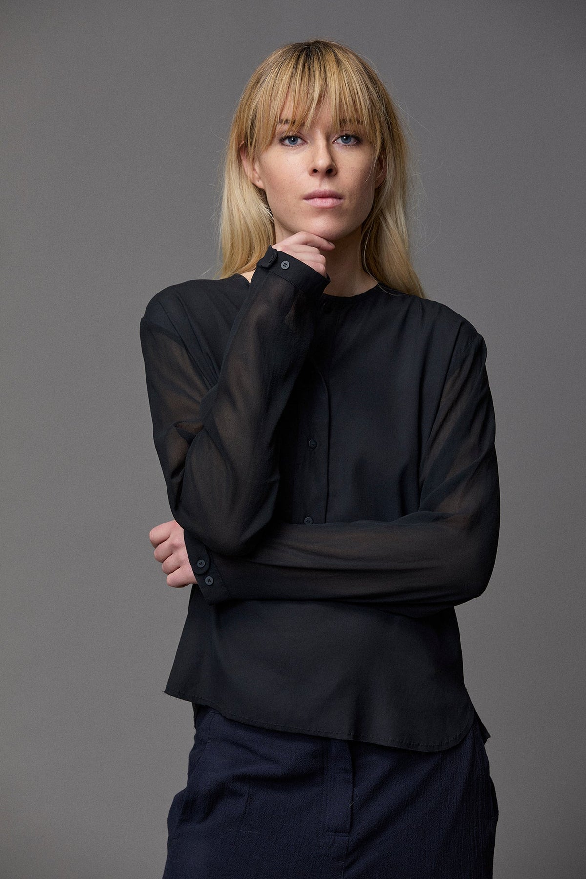 Kristensen du Nord Silk Shirt in Navy | SKULPT