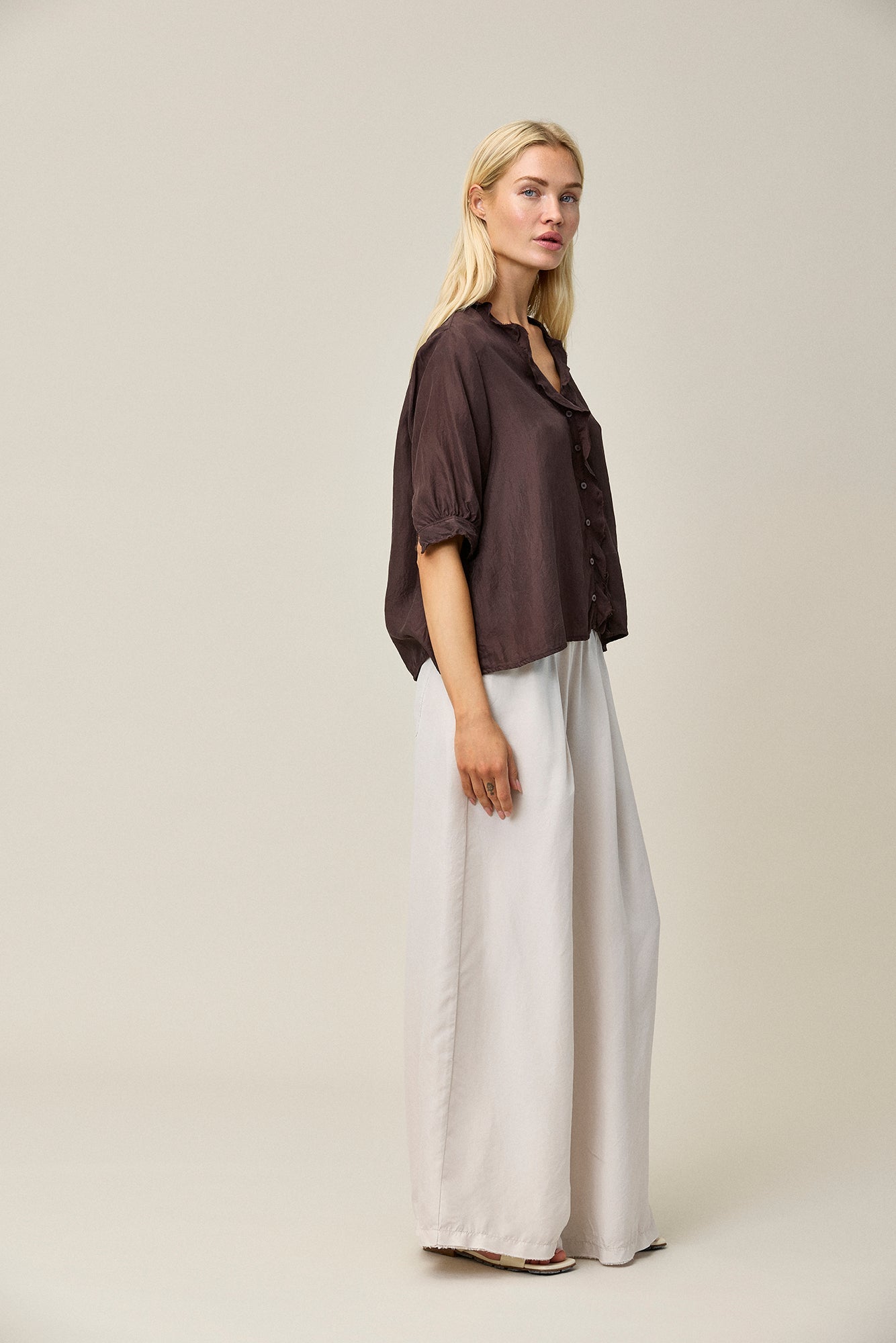 Kristensen du Nord Silk Shirt in Coffee - SKULPT Dublin