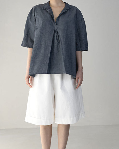 Manuelle Guibal Short Sleeve Cotton Shirt in Denim - SKULPT Dublin