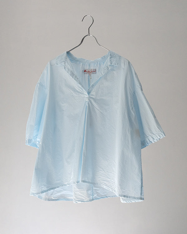 Manuelle Guibal Short Sleeve Cotton Shirt in Blue - SKULPT Dublin