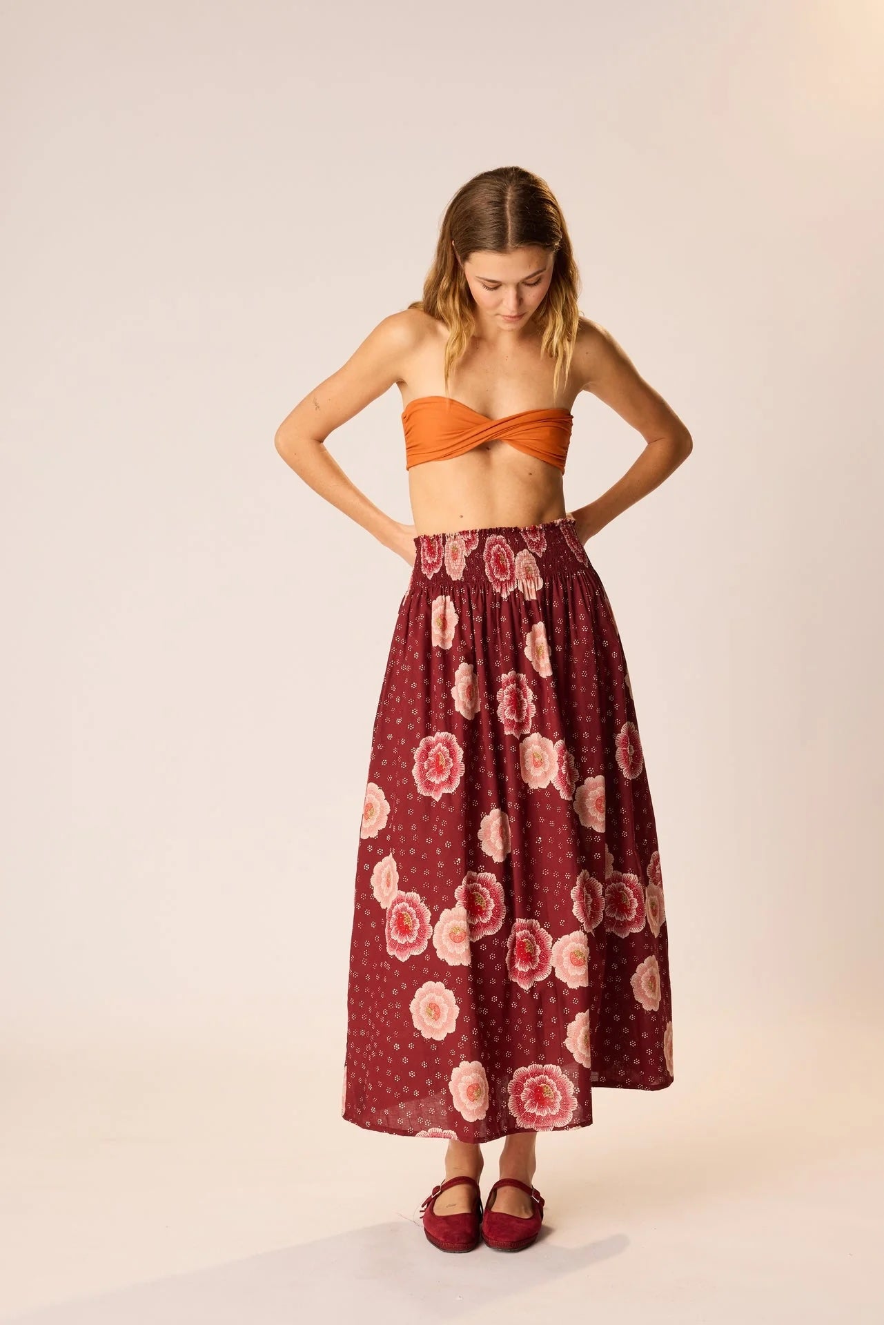 Natalie Martin Long Skirt in Poppy Cherry - SKULPT Dublin